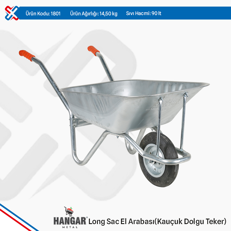 Hangar Long Sheet Metal Wheelbarrow - Rubber Filling Wheel