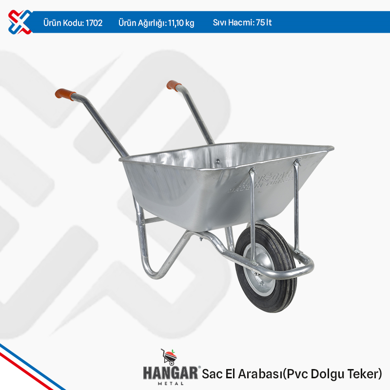 Hangar Long Sheet Metal Wheelbarrow  - PVC Filling Wheel