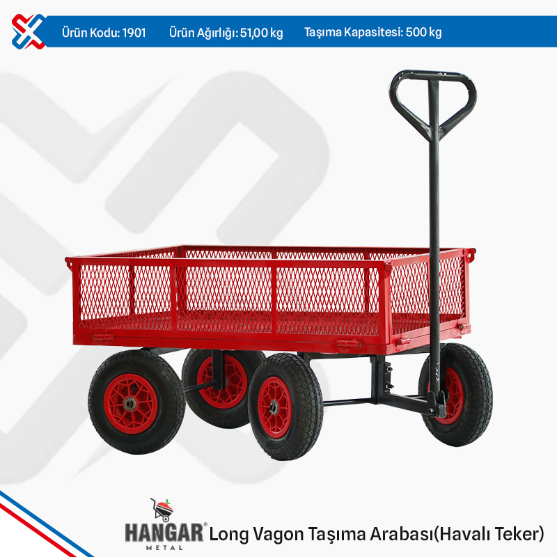 Hangar Long Wagon Carrying Trolley - Pneumatic Wheel