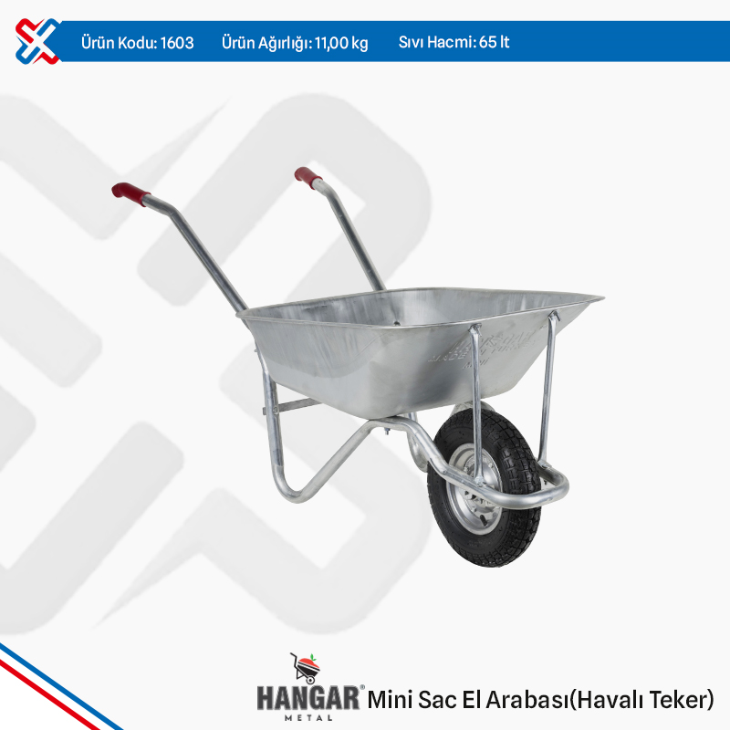 Hangar Mini Sheet Metal Wheelbarrow - Pneumatic Wheel