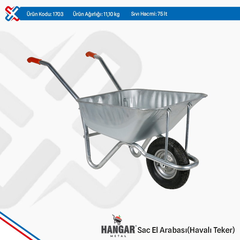 Hangar Sheet Metal Wheelbarrow - Pneumatic Wheel